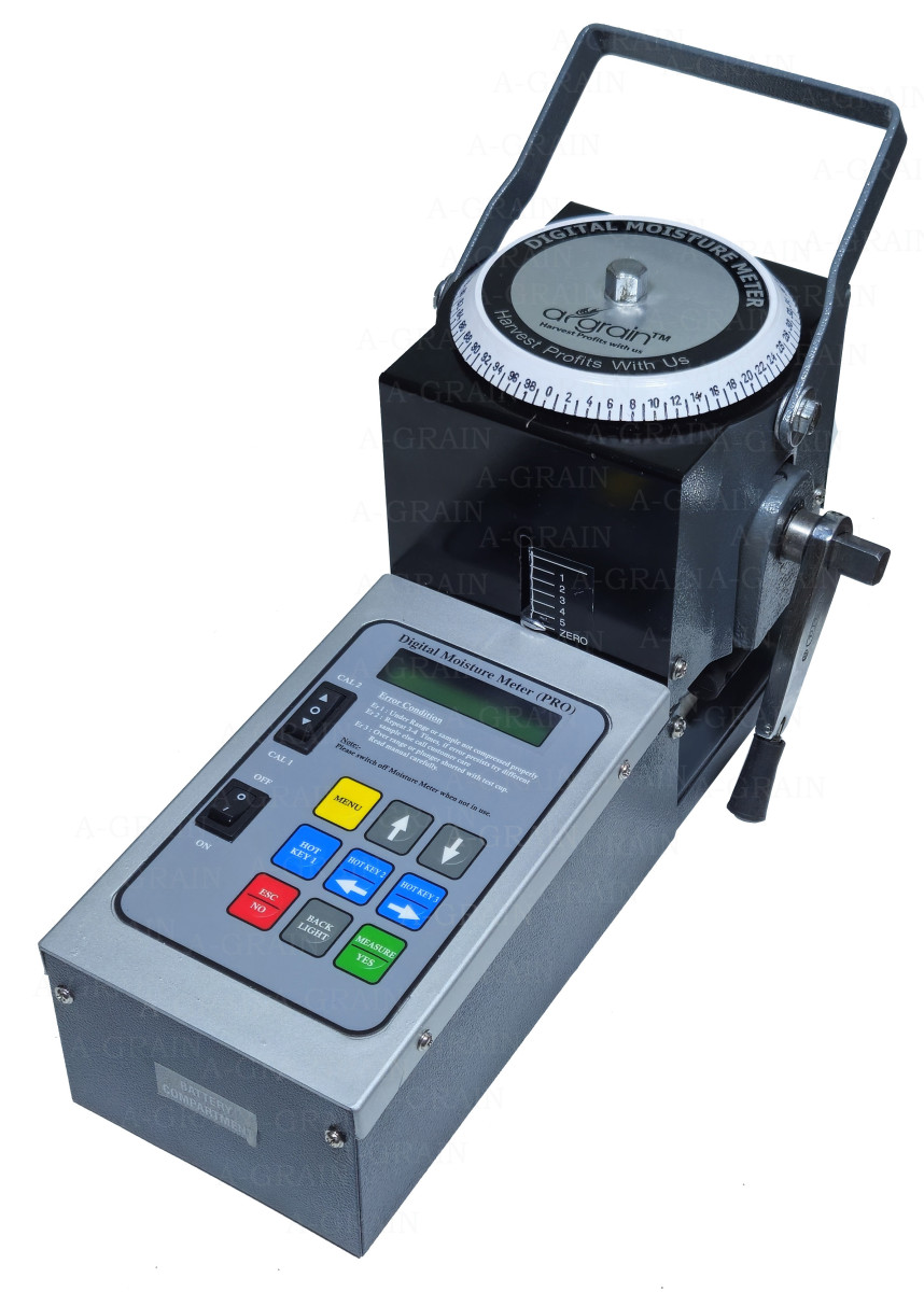 An image of the AGRAIN Agro Digital Moisture Meter (AB-2020), a specialized device designed for accurate moisture measurement in agricultural products. The meter features a digital display and control interface, highlighting its user-friendly design and advanced functionality.